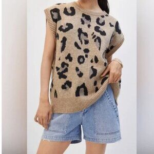 Anthropologie One Size Leopard Cheetah Sweater Vest, Tan & Black | OS